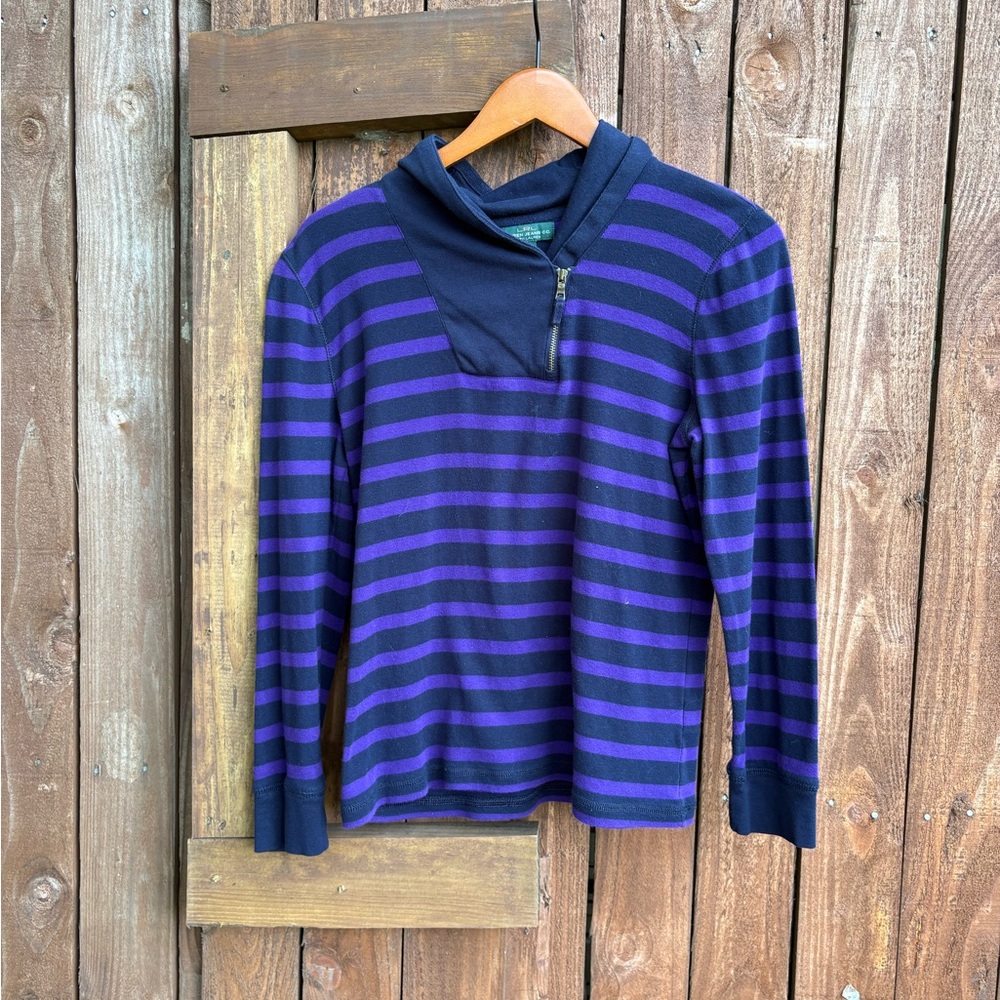 LRL Lauren Jeans Co Purple and Navy Striped Zipper Sweater